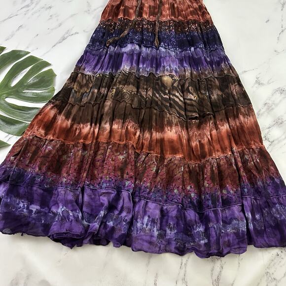 Kaaku Womens Vintage 90s Boho Festival Midi Dress Size M Purple Brown Tie Dye - Picture 9 of 10